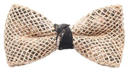 Herren Jutegewebe Fliegen Schleife aus Jute Klassische Butterfly Bowtie Vorgebundene mit Hakenverschluß Verstellbar 13×6cm - Jute-Netz mit Deko Dunkelbraun Weiß