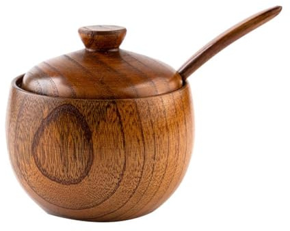 Nikou Gewürzglas aus Massivem Holz Mit Löffel Und Deckel, Salzgewürz-Aufbewahrungsbox Gewürztopf Zuckerdose für Küchengewürze, Gewürze, Kräuter, Pfeffer oder Kleinigkeiten