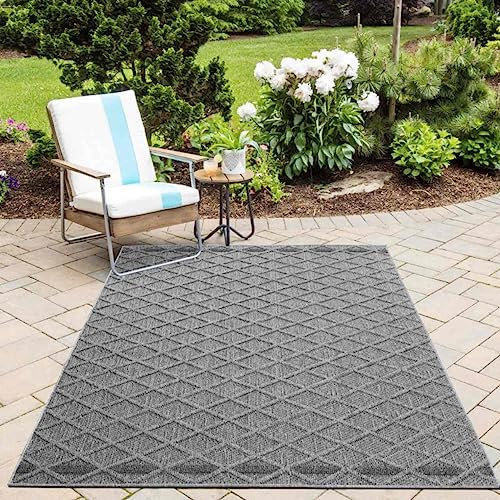 Vielseitiger In & Outdoor Teppich: Wetterfest, Waschbar, Flachgewebe in Sisaloptik mit Marokkanischem Design - Ideal für Küche, Camping, Terrasse, Balkon und Garten, Größe:80 x 150 cm, Farbe:Grau
