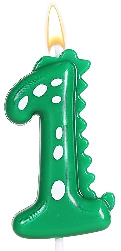 Green Number 1 Dinosaur Candle for Boy Birthday Party Decorations, 1st Birthday Dinosaur Party Supplies, Dino Theme Birthday Number Candle Cake Topper Decorations