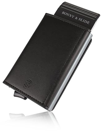 BONNY & SLIDE Kartenetui mit RFID Schutz – Magnet Card Holder Wallet Slim - Karten Portemonnaie - Kreditkartenetui Geldbeutel - Geldbörse Damen und Herren - Mini Portmonee Schwarz/Grau