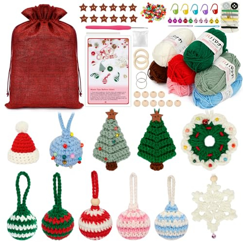 UHAPEER Set da uncinetto per Natale, kit per principianti con video tutorial, set da maglia ganci da uncinetto per bambini e adulti