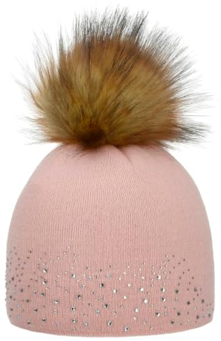Eisbär Nalin Lux Crystal Beanie Strickmütze Bommelmütze Damenmütze Damen - Made in the EU mit Futter Herbst-Winter Winter