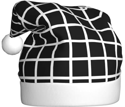 Jadery Schwarz-weiße Gitter-Weihnachtsmannmütze, Unisex, Weihnachtsmütze für Erwachsene, Neujahr, festliche Party, Weihnachtszubehör