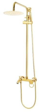 Duschsäule mit großer Regendusche Handbrause mit Wasserhahn Duschgarnitur mit Ablage Duschsystem Antik Messing Duscharmatur Set Retro Gold Dusche mit Regendusche Retro