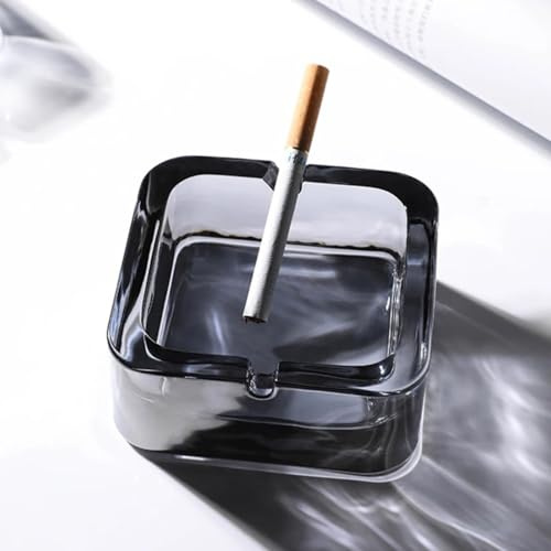 Mairuker Ashtray for Cigarettes, Square Crystal Glass Ashtrays, Classic Design Home Ashtrays, Desktop Ash Tray - fit Office Patio Restaurant Cafes Bar Hotel use (Gray)