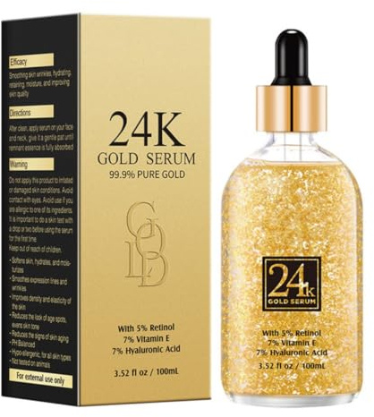 24K Gold Serum für das Gesicht, Anti-Aging-Gesichtsserum mit Vitamin E, Hyaluronsäure, glättet feine Linien und Falten, strafft und festigt die Haut, nährt das Gesichtsserum, 100ml (100ml)