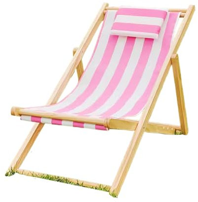 Strandstuhl Holz, mit Schirm, Oxford-Stoff, Verstellbare Rückenlehne, Kohlenstoffstahl, Drop-Edge-Design, Klappstuhl Strand, für Strand, Schwimmbad (Color : A)
