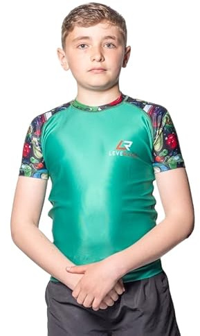 Leverage Kids BJJ MMA Rash Guard - Jiujitsu, NoGi, Swimming Shirt, Diving Top, Rashvest, Boys Gift