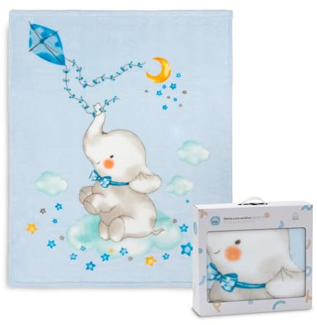 Interbaby - Manta para Cuna Bebé | Extrasuave de Sedalina Elefante Cometa, Cómoda, Cálida | Manta Bebé 110x140cm, Unisex, Para Cunas.