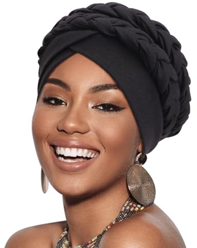 DRESHOW Donna Africane Turbante Pre-Legato Doppio Copricapo a treccia Testa Avvolge Cappello Boho Turbante Chemio Cap Elastico Annodato Berretto