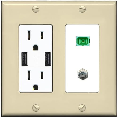 RiteAV 1 porta SC-APC fibra Simplex cavo coassiale TV piastra da parete – caricatore USB [avorio/bianco]