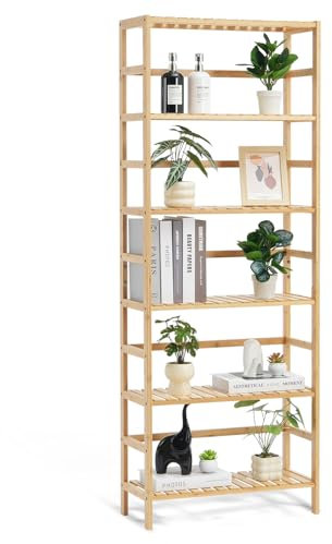 VEVOR Estante de Bambú de 6 Niveles de 600 x 260 x 1610 mm, Estantería de Madera Abierta, Soporte Independiente para Plantas y Flores, Estantería Multifuncional para Dormitorio, Oficina, Estudio