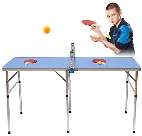 Tischtennistisch mit Bällen, Paddeln, Netz, Tragkraft max. 20 kg, faltbar, für die Verwendung als Esstisch, Schreibtisch, Stehtisch (blau)