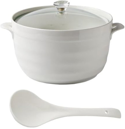 Sopera de cerámica con tapa Sopera de sopa de porcelana blanca Sopera redonda de cerámica Tazón de cerámica para restaurante Decoración de la cocina del hogar Apto para microondas y lavavajillas