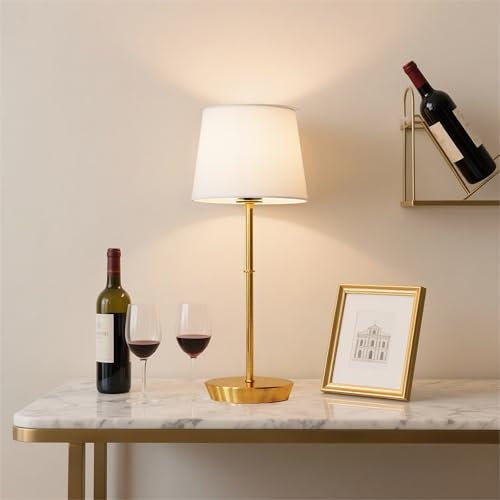 Yinglap Lampada da tavolo senza fili, 5000mAh lampade comodino camera da letto ricaricabile, magnetiche dimmerabili e telecomando, abat jour da comodino touch per soggiorno, sala da pranzo (Ottone)