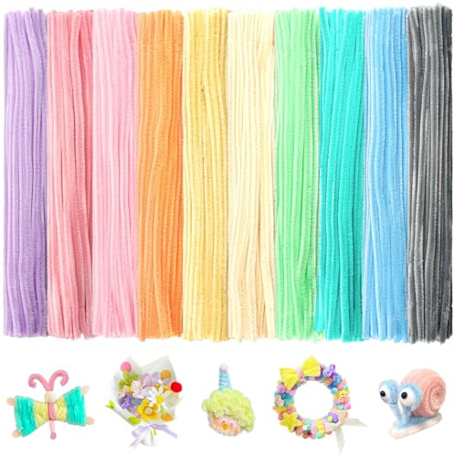 BULANGDE 500 Limpiapipas Pastel, Limpiapipas Manualidades de 30 cm, Pipe Cleaner, Tallos de Chenilla Suave y Mullido Material para Manualidades y Decoración (10 Colores Pastel)