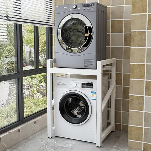 Washing Machine Shelf, Stacking Set Adjustable Stand, Cabinet for Washer and Dryer, Washing Machine Shelf with Dryer, Height Adjustable, Portable Shelf with 400 kg Capacity (White + Black)