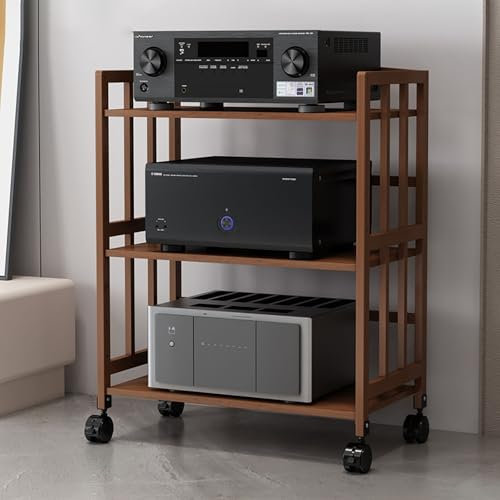 DVD-Regal, Medienständer mit Rädern, Gaming-Regal, AV-Medienständer, Eckregal, beweglicher Eck-TV-Ständer, Audio-Vitrine für DVD-Player/Kabelboxen/Spielekonsolen/TV-Zubehör. (50 x 38 x 88 cm