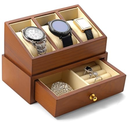 Oirlv Scatola Per Orologi In Legno Massiccio Con 3 Slot-2 Strati Organizzatore Di Gioielli Da Uomo-Espositore Per Orologi,Per Gli Amanti Degli Orologi (Bianco)