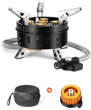 Odoland Campingspis 3 500 W gasspis med adapter och vikbar aluminium gas campingkök för skruvpatron gasbrännare vikbar camping spis för vandring picknick utomhus