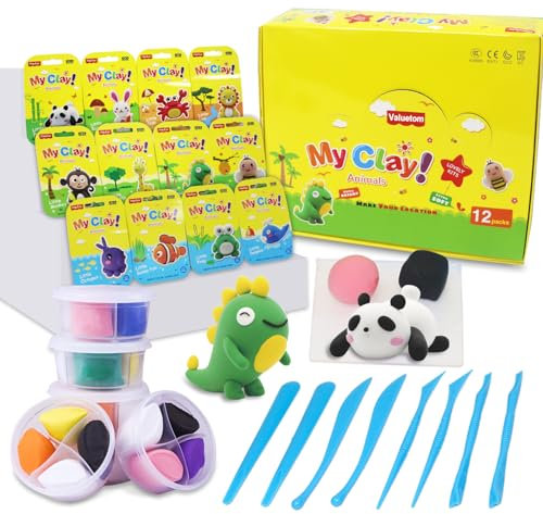 Pasta Modellabile Bambini Kit,Plastilina per Bambini con Strumenti E istruzioni per Modellare,Air Dry Clay, Regalo per Ragazzi e Ragazze da 3 a 12 Anni