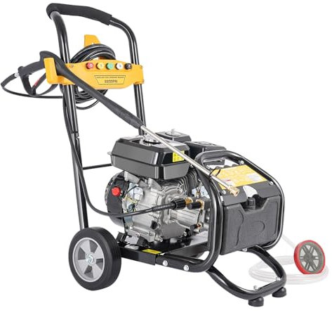 Mermajestic Limpiador de alta presión gasolina 7,5 hp con 5 boquillas para coche, casa, jardín, terraza, limpieza de vehículos, incluye manguera de 8 m y sistema de espuma, máquina de limpieza