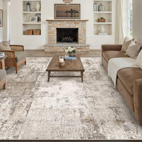 HUGEAR Vardagsrum Matta 300x400cm Brun Grå Modern Abstrakt Stor Mattor Halkfria Tvättbar Golvmatta Sovrum Matsal Kontor Sängmattor Barnrum Inomhusbruk Kort Lugg Carpet