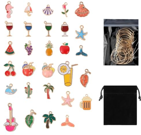 VLYX 30-Piece Wine Glass Charms Set with Velvet Bag - Funny Glass Tags, Stemware Identifiers for Christmas, Halloween, Valentine's Day, Birthday Parties