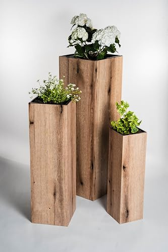 STEMA Seyfried Pflanzkübel groß außen – Blumensäule Outdoor mit integriertem Blumentopf – Pflanzsäule wetterfest – 3 Größen & 4 Farben – Für Terrasse, Garten, Balkon & Haustür (Eiche, Mittel)