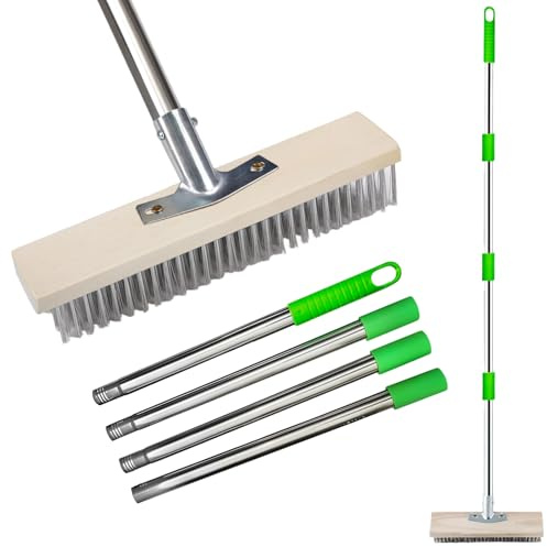Balai de jardin en fil métallique robuste avec manche de 157,7 cm de long, brosse de cour avec brosse à poils métalliques rigides pour enlever les algues de mousse de mauvaises herbes, brosse à