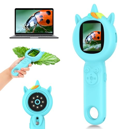 Microscopio per bambini Mini portatile con schermo: lente d'ingrandimento digitale portatile 500X con fotocamera HD - Giocattoli regalo per bambini da 3 a 12 anni, Monete, Piante, Scheda SD da 32 GB