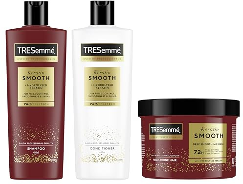 TRESemmé Champú, Acondicionador y Mascarilla Capilar Keratin Smooth pack de cuidado capilar antiencrespamiento con queratina hidrolizada 400 ml + 400 ml + 440 ml pack de 3