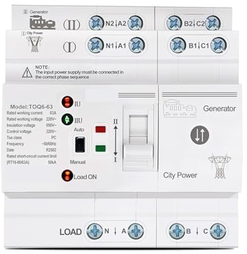 Interruptores selectores eléctricos de transferencia automática de potencia dual pequeños LN 220V, ininterrumpidos, 4P, 63A, TOQ6, 1 unidad
