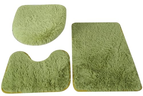 Hperu Badezimmerteppich-Sets, 3-teilig, wasserabsorbierendes, weiches grünes Badematten-Set, Rutschfester U-förmiger Toilettenvorleger und waschbarer Toilettensitzbezug für die Badezimmerdekoration