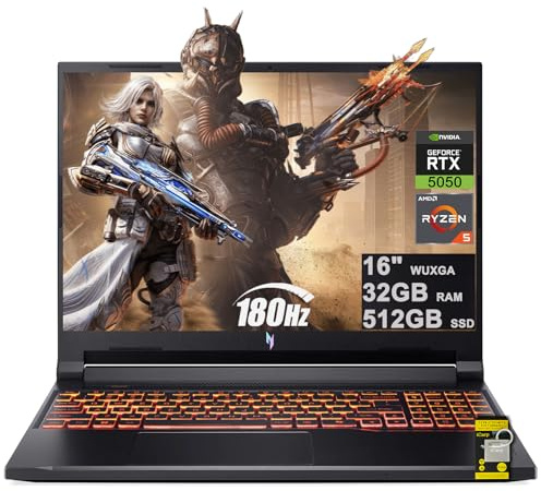 acer Nitro V 16 AI Gaming Laptop 16 WUXGA IPS 180Hz AMD 6-core Ryzen 5 240 32GB DDR5 512GB SSD GeForce RTX 5050 (Up to 421 AI Tops) Backlit Wi-Fi6E Type-C Win11 w/ICP Hub