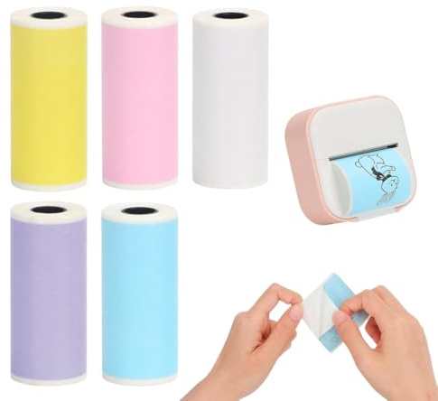 OIXYEY 5 Mini Rollenthermopapier Selbstklebend, Drucker Sticker, Thermal Pinter Papier(57 X 25 Mm), Thermopapier Für Sofortbildkameras Und Selbstklebender Bedruckbarer Aufkleber, Für Fotos, Notizen