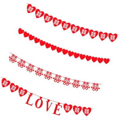 Ipetboom Decorazioni per Matrimonio Cinesi Rosse Set da 4 Striscioni Nuziali Non Tessuto Festoni per Addio al Nubilato e Ricevimento Nuziale Decorazioni per Festa e Sala Nozze