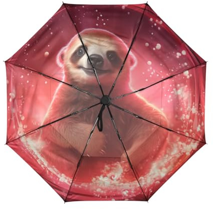 Linnyio Rojo FantasíA Luz Perrito Paraguas de Viaje Resistente al Viento Apertura Cierre AutomáTicos,Compacto con ProteccióN Solar UPF 50+ Ideal para JóVenes Chicas