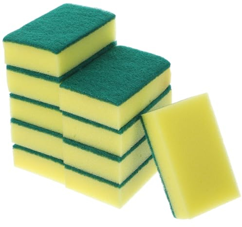 VILLFUL 20pcs Double-Sided Yellow Sponge Scouring Pads for Kitchen Utensils, High-Density Dishwashing Sponge Cleaners, Will Not Damage Surfaces, for Kitchen and Bathroom Cleaning