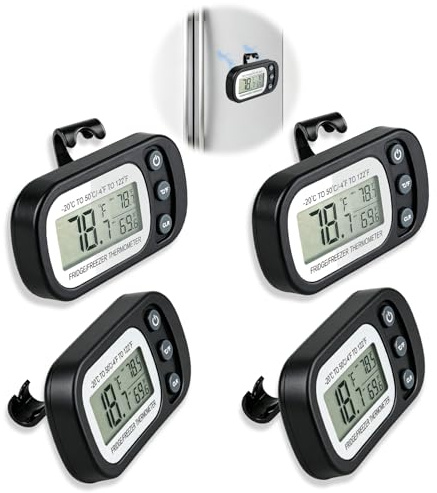 Fridge Thermometer Digital Refrigerator With Hanging Hook Retractable Stand | Waterproof Fridge Freezer Thermometer Digital Refrigerator Thermometers With Easy to Read LCD Display Black