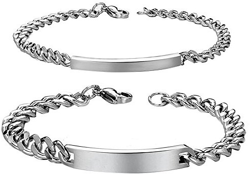 Cupimatch 2 Pcs Pulseras Pareja Acero Inoxidable Diseño Simple Joyería Hombre Mujer (Pulseras-A)