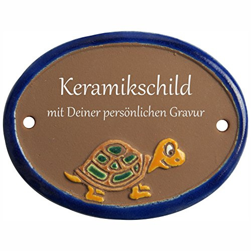 Handarbeit aus Schleswig-Holstein Keramikschild 9,5 x 7,5 cm Motiv Kleine Schildkröte (braun)
