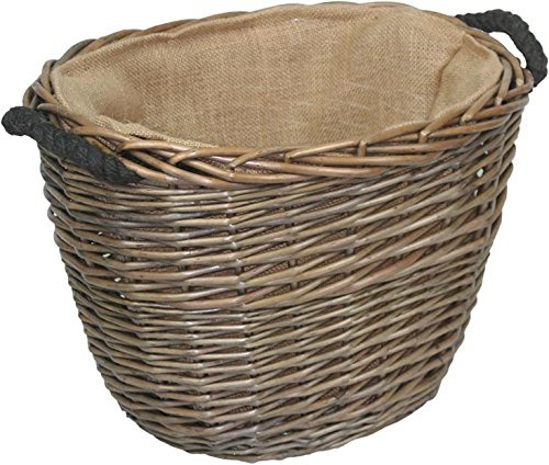 Juta foderato portalegna ovale corda manici in vimini Home Storage cesto da camino