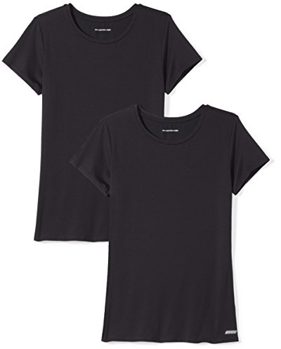 Amazon Essentials Damen Schnelltrocknendes Kurzärmliges Sport-T-Shirt aus Tech Stretch mit Rundhalsausschnitt, 2er-Pack, Schwarz, XL