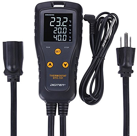 DIGITEN 110V 15A Temperature Controller DTC151 Plug in Thermostat Outlet Digital Temperature Controller for Heat Mat Reptile Greenhouse Aquarium, Heating/Cooling Mode