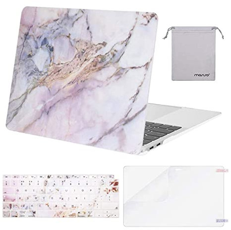 MOSISO Hülle Kompatibel mit MacBook Air 13 Zoll 2022 2021 2020 2019 2018 A2337 M1 A2179 A1932,Plastik Harte Schale Case&Tastaturschutz&Displayschutz&Lagertasche，Bunter Marmor