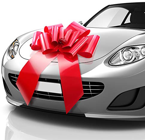 Mifflin - Lazo para Coche Grande - Rojo Satinado, 58 cm - Forma de Mariposa - Lazo Gigante para Regalo de cumpleaños y Navidad - Decoración Enorme para Coche