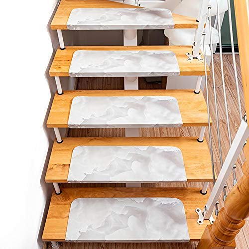 JQQJ 15er Pack rutschfeste Treppenstufen für den Außenbereich, Fußmatten Selbstklebende Stufenmatten Treppen Teppich, Sicherheit für Kinder Haustiere, leicht zu reinigen (weiß, 55 x 22 cm)