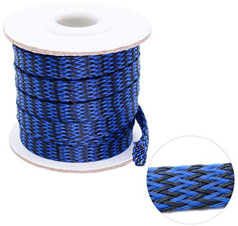 Black-Blue PET Expandable Sleeving Protector Wire Loom Tubing Cable Sleeve for USB Charger Cable Power Cord Audio Video Cable Can Protect Cat Dog from Chewing Cords